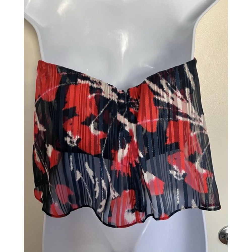 Pearl by Lela Rose Strapless Pleated Chiffon Strapless Top Floral Y2K Size 4 - Picture 6 of 8